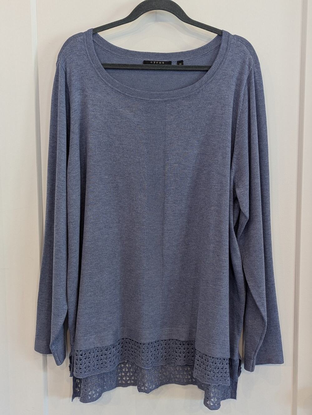 Cyrus Women's 3X Blue LS Knit Tunic Sweater Lace Casual Career Preppy EUC